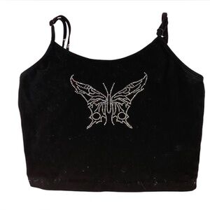 black rhinestone butterfly tank crop top